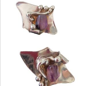 Silver with Amethyst clip earrings
